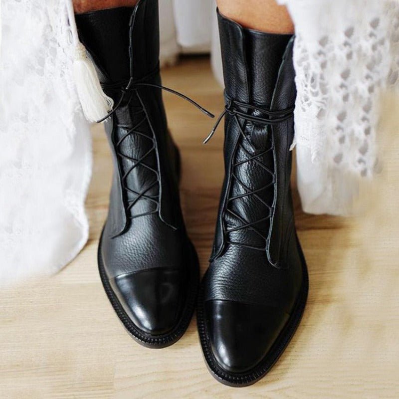 Lace-Up Leather Ankle Boots | Cap Toe | Two-Tone Combat Style