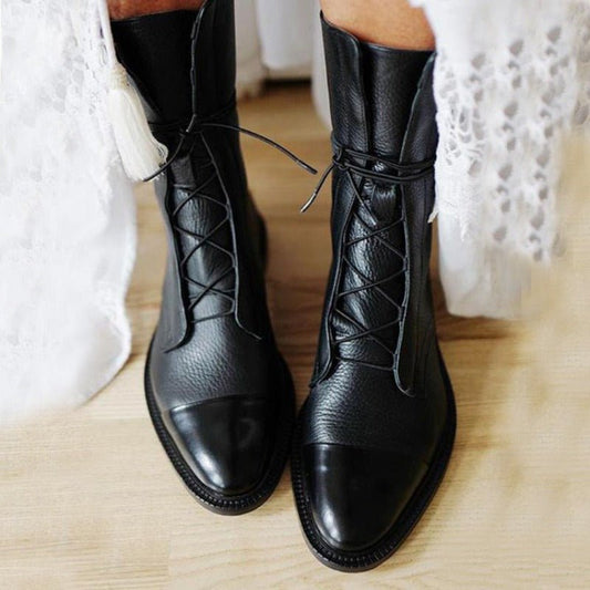 Lace-Up Leather Ankle Boots | Cap Toe | Two-Tone Combat Style