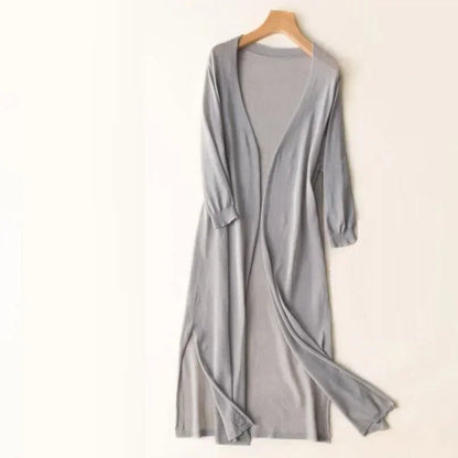 Women's Long Knit Cardigan | Lightweight Duster Layer | Open Front with 3/4 Sleeves