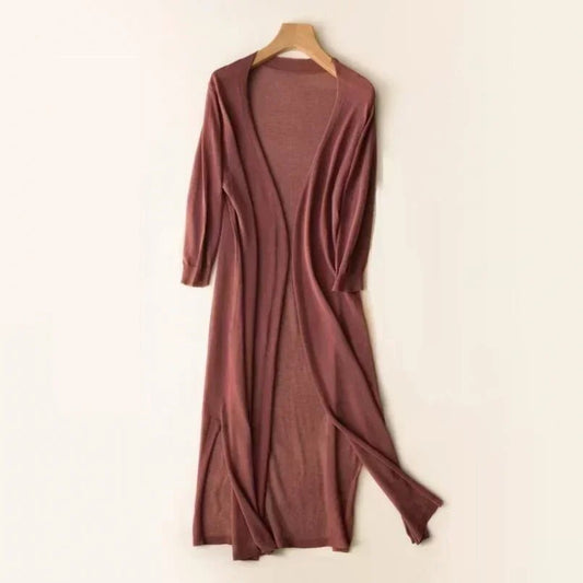 Women's Long Knit Cardigan | Lightweight Duster Layer | Open Front with 3/4 Sleeves