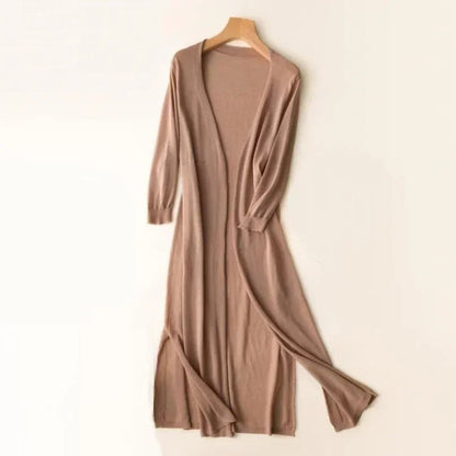 Women's Long Knit Cardigan | Lightweight Duster Layer | Open Front with 3/4 Sleeves