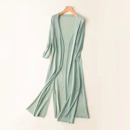 Women's Long Knit Cardigan | Lightweight Duster Layer | Open Front with 3/4 Sleeves