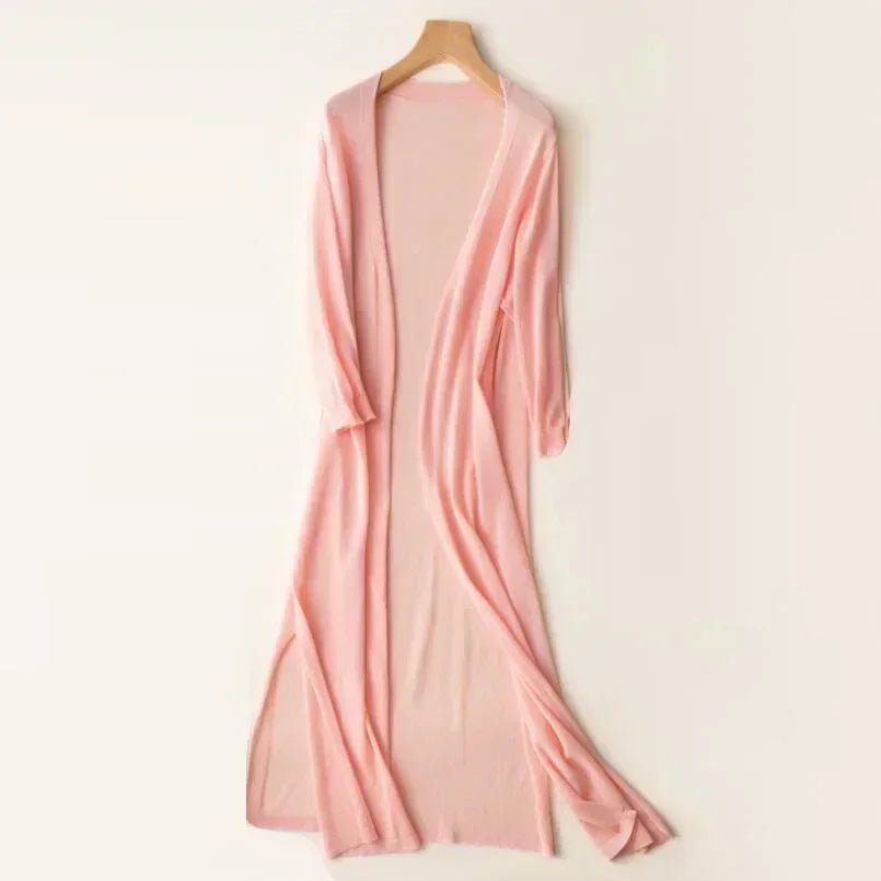 Women's Long Knit Cardigan | Lightweight Duster Layer | Open Front with 3/4 Sleeves