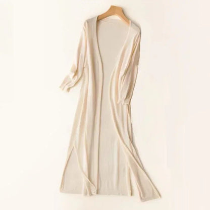 Women's Long Knit Cardigan | Lightweight Duster Layer | Open Front with 3/4 Sleeves