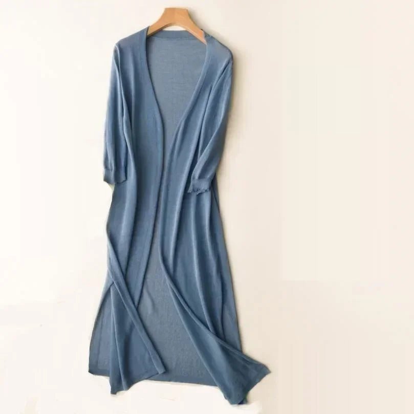 Women's Long Knit Cardigan | Lightweight Duster Layer | Open Front with 3/4 Sleeves