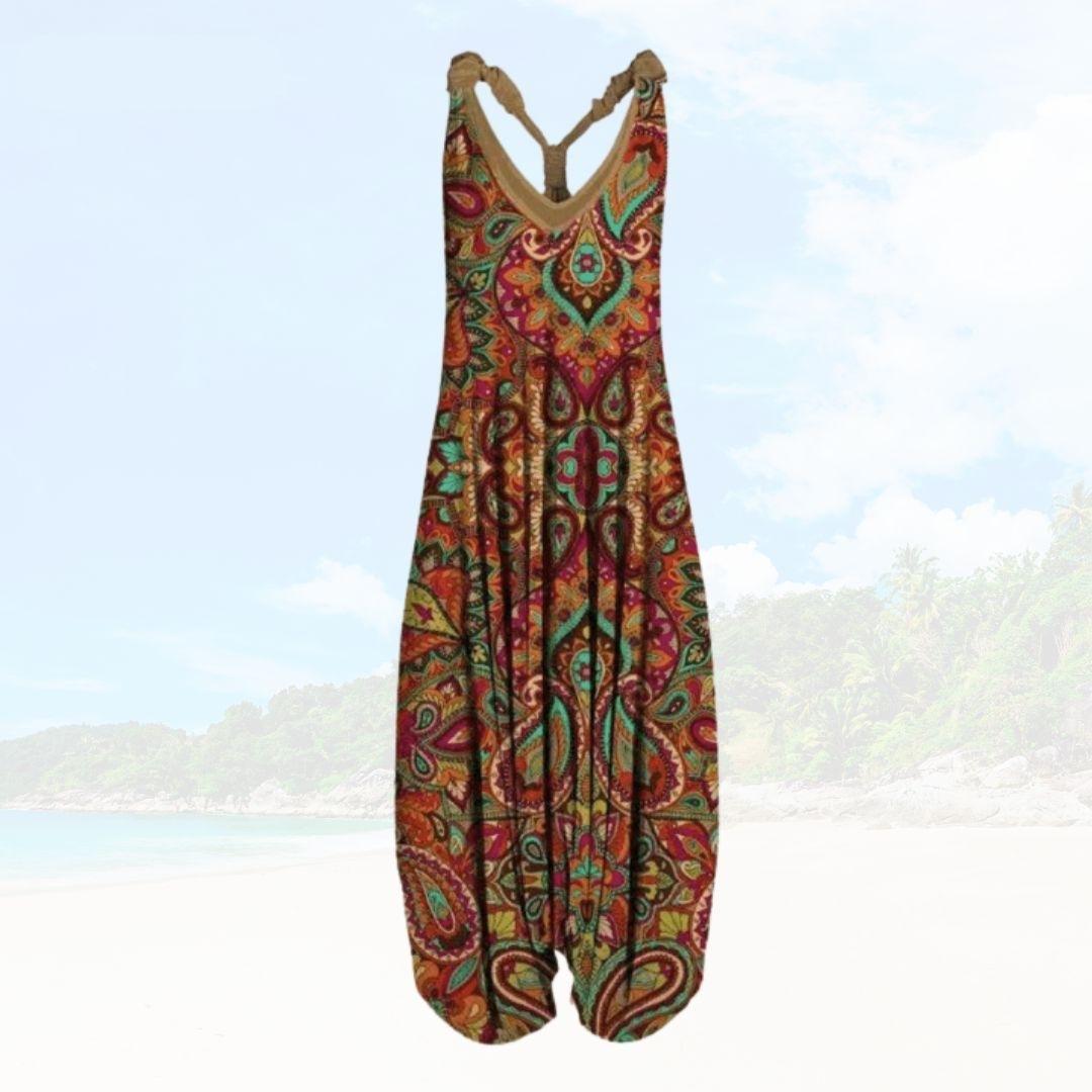 Boho Harem Jumpsuit | Sleeveless V-Neck | Relaxed Fit with Bold Prints