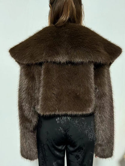 Cropped Faux Fur Jacket | Glamorous Evening Layer | Polyester Blend | Chic Winter Wear