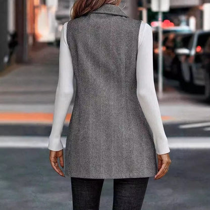 Sleeveless Long Blazer Vest | Chic Tailored Look | Polyester Blend | Office & Casual Wear