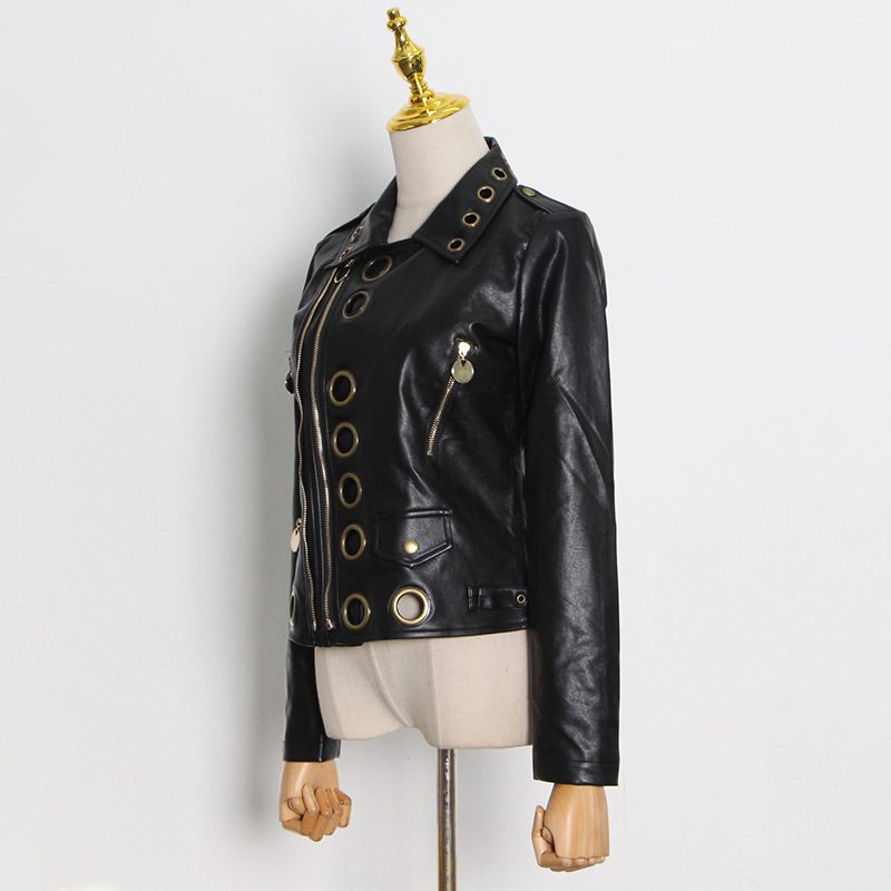 Edgy PU Leather Biker Jacket | Bold Grommet Details | Structured Fit | Statement Outerwear