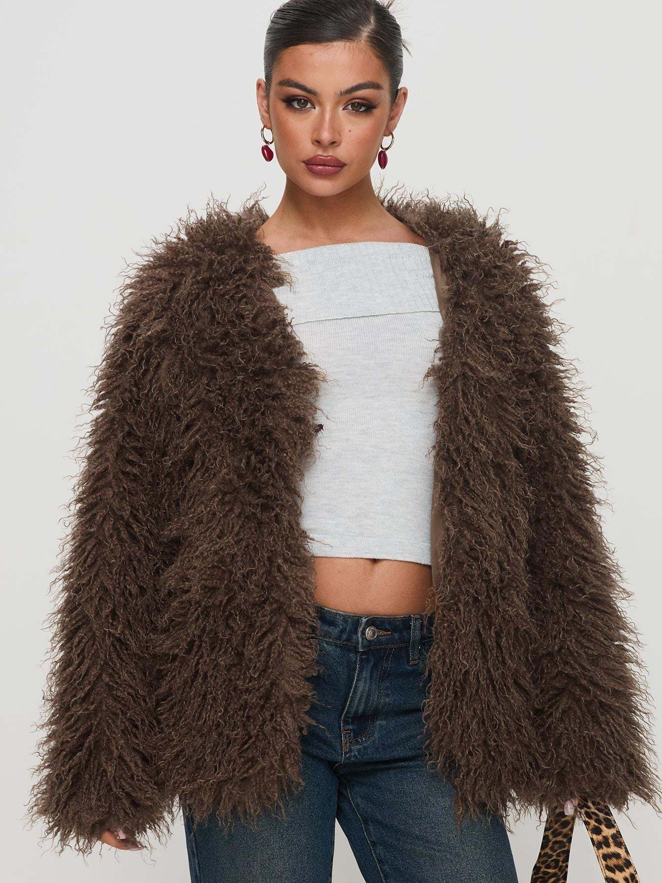 Oversized Faux Fur Jacket | Plush Statement Layer | Brown | Winter Luxe