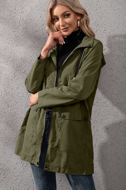 Lightweight Hooded Rain Jacket | Adjustable Waist | Water-Resistant | Casual Outerwear