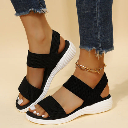 Elastic Slingback Sandals | Cushioned Sole & Patterned Strap | Casual Walkable Design