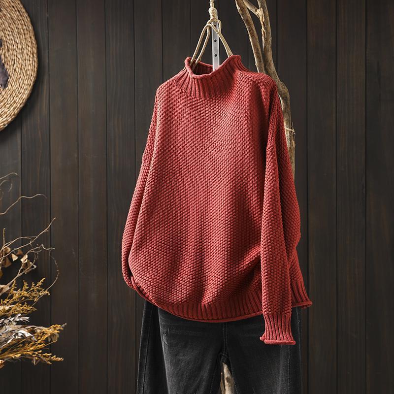 Textured Knit Sweater | Relaxed Fit | Ribbed High Neck