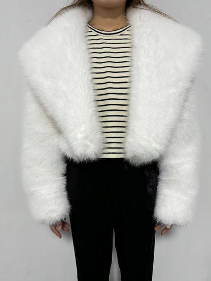 Cropped Faux Fur Jacket | Glamorous Evening Layer | Polyester Blend | Chic Winter Wear