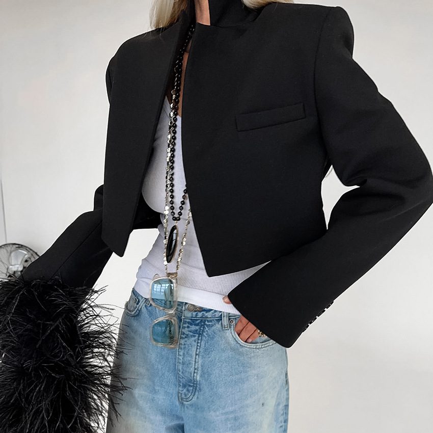 Women's Cropped Black Blazer | Minimalist & Chic | Open-Front | Modern Office & Casual Wear