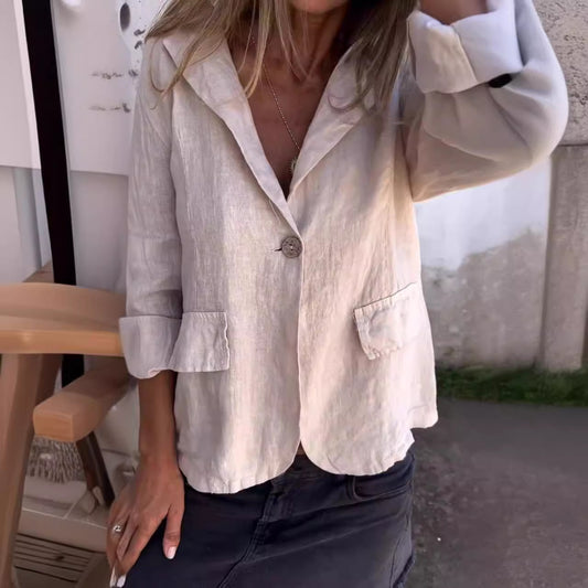 Linen Blend Button Blazer | Relaxed Fit | Lightweight Layer