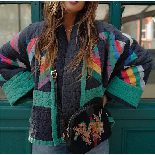 Women's Colourblock Quilted Jacket | Lightweight Padded Open Front | Casual Fall Winter Layer