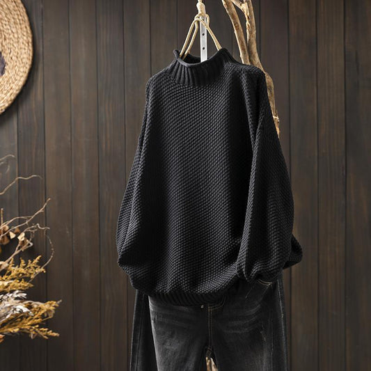 Textured Knit Sweater | Relaxed Fit | Ribbed High Neck
