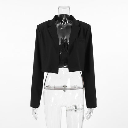 Women's Cropped Black Blazer | Minimalist & Chic | Open-Front | Modern Office & Casual Wear