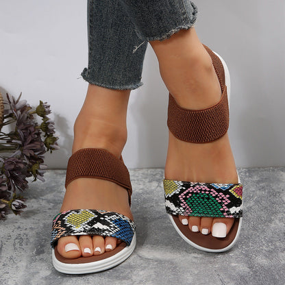 Elastic Slingback Sandals | Cushioned Sole & Patterned Strap | Casual Walkable Design