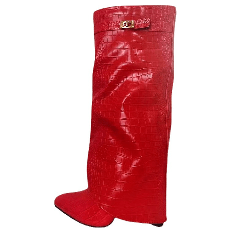 Trendy Knee-High Boots | Textured Faux Leather | Pointed Toe | Chic Fall & Winter Footwear