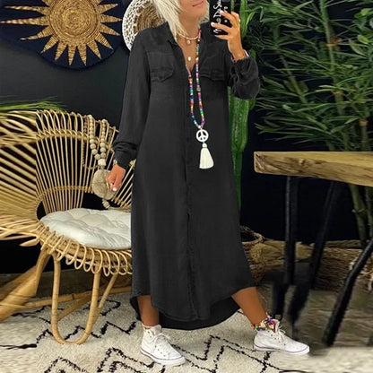 Women’s Denim Shirt Dress | Button-Front Long Sleeve | Relaxed Fit Everyday Style