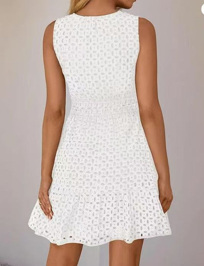 Sleeveless Eyelet Dress | Fit-and-Flare with Tiered Hem | Lightweight Summer Style