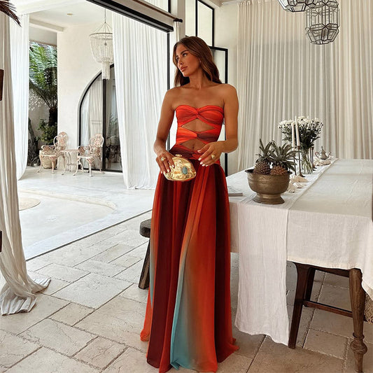Ombre Strapless Gown | Pleated Chiffon Skirt & Satin Bodice | Resort Formal Dress