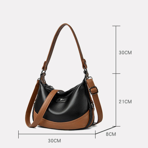 Two-Tone Shoulder Handbag | Multi-Strap Carry Option | Pebbled PU Leather