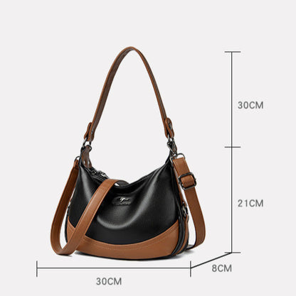 Two-Tone Shoulder Handbag | Multi-Strap Carry Option | Pebbled PU Leather
