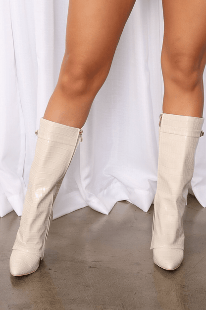 Trendy Knee-High Boots | Textured Faux Leather | Pointed Toe | Chic Fall & Winter Footwear