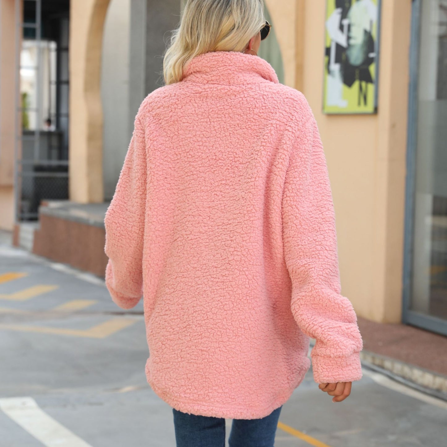 Pink Sherpa Fleece Jacket | Ultra-Soft Warmth | Button-Up Design | Casual Winter Outerwear