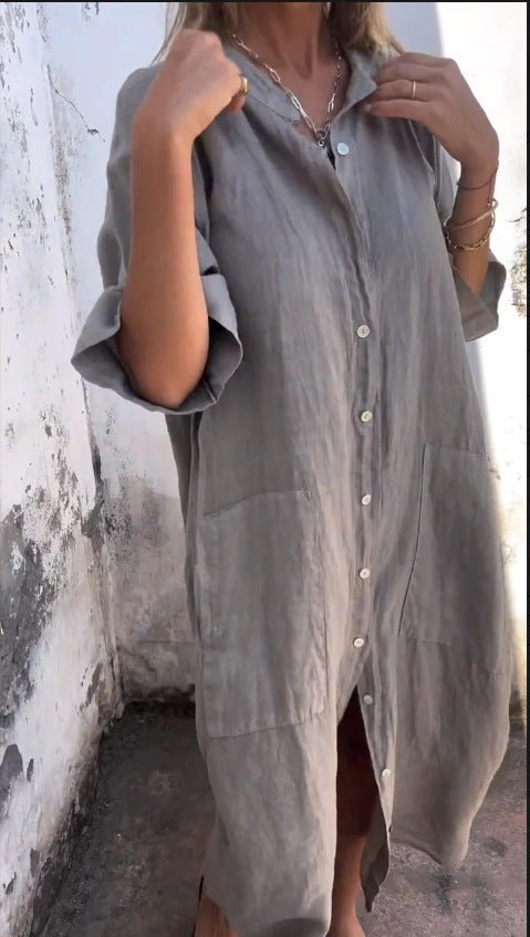 Relaxed Button-Down Shirt Dress | Versatile Summer Style | Linnen Blend | Casual Everyday Wear