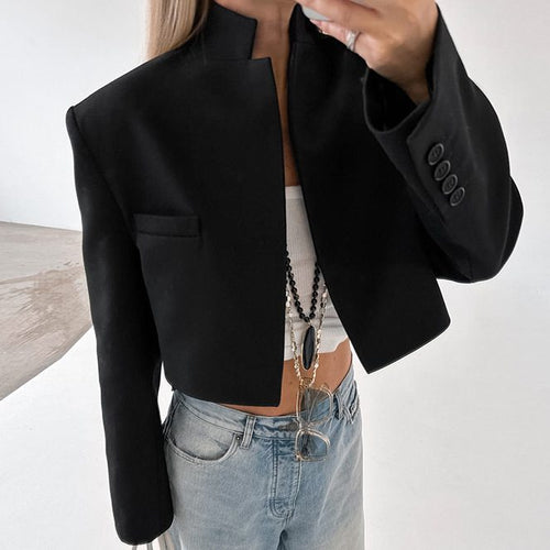 Women's Cropped Black Blazer | Minimalist & Chic | Open-Front | Modern Office & Casual Wear