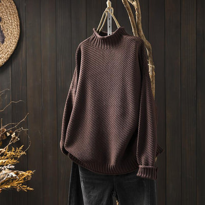 Textured Knit Sweater | Relaxed Fit | Ribbed High Neck