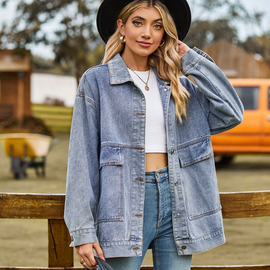 Oversized Denim Jacket | Casual Street Style | Durable Cotton Blend | Year-Round Versatility