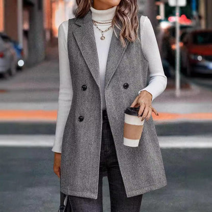Sleeveless Long Blazer Vest | Chic Tailored Look | Polyester Blend | Office & Casual Wear