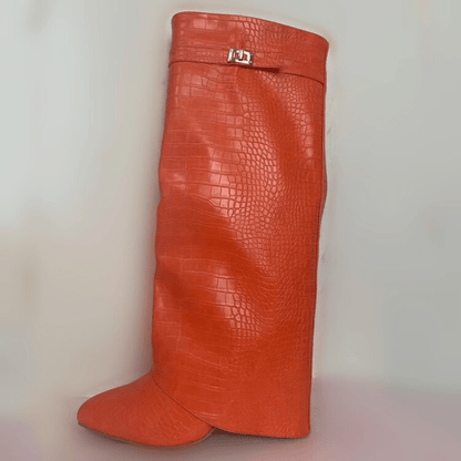 Trendy Knee-High Boots | Textured Faux Leather | Pointed Toe | Chic Fall & Winter Footwear