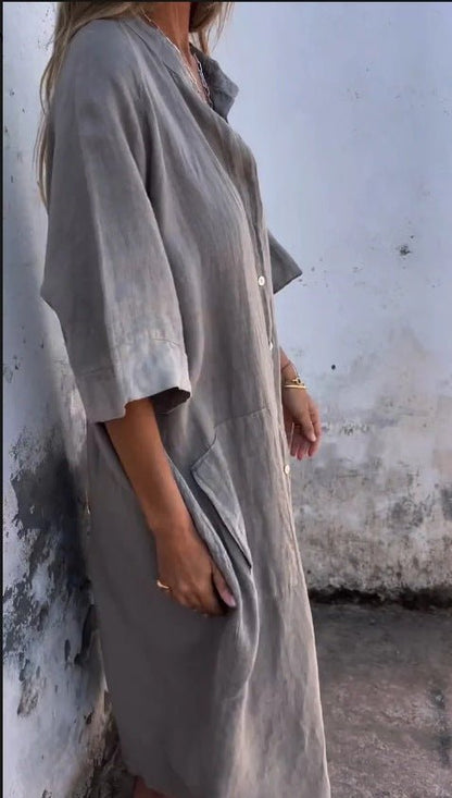 Relaxed Button-Down Shirt Dress | Versatile Summer Style | Linnen Blend | Casual Everyday Wear