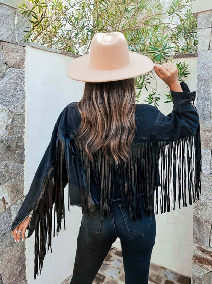 Fringed Denim Jacket | Western-Inspired Style | Durable Cotton Denim | Casual & Festival Wear
