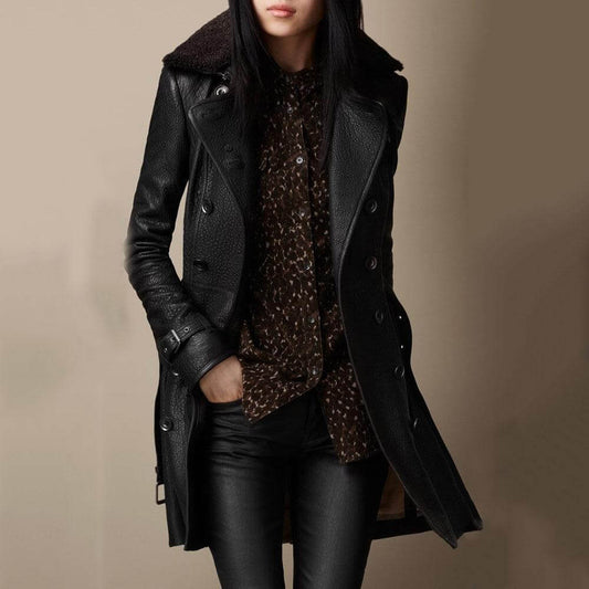 Double-Breasted Faux Leather Coat | Sleek & Edgy | Tailored Fit | Statement Outerwear