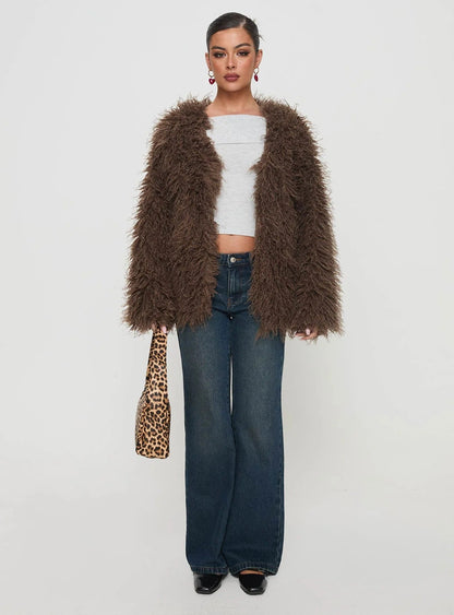Oversized Faux Fur Jacket | Plush Statement Layer | Brown | Winter Luxe