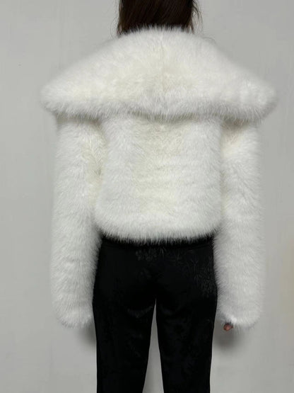 Cropped Faux Fur Jacket | Glamorous Evening Layer | Polyester Blend | Chic Winter Wear