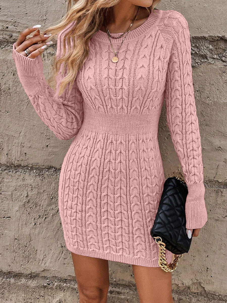 Cable Knit Sweater Dress | Long Sleeve | Fitted Waist Mini