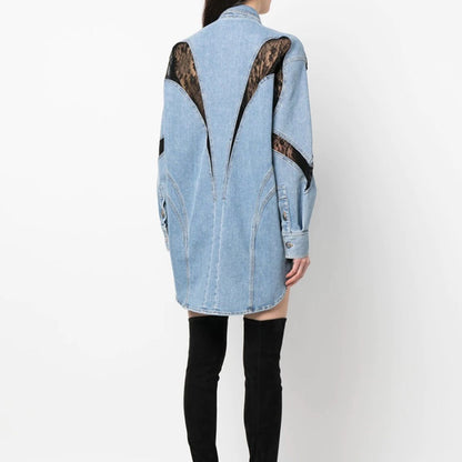 Oversized Denim Shirt Jacket | Unique Zipper Detailing | Cotton Blend | Edgy Streetwear