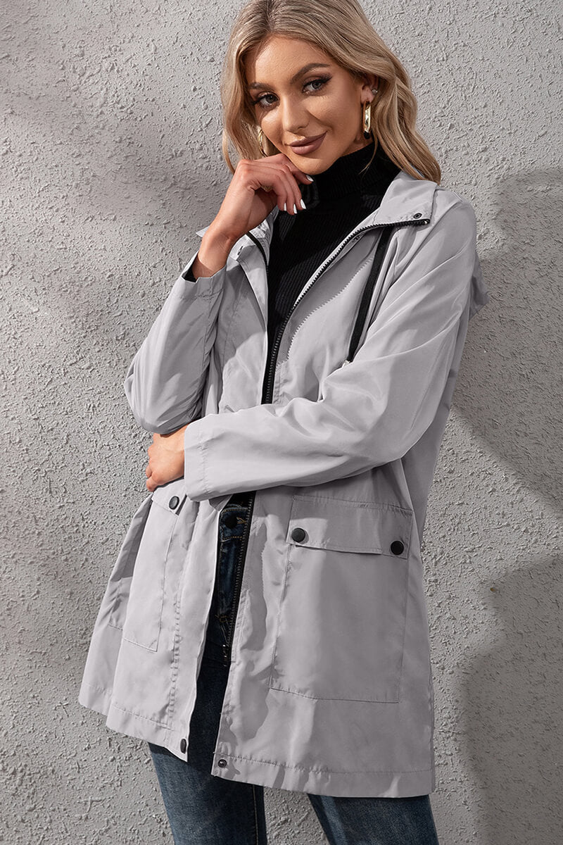 Lightweight Hooded Rain Jacket | Adjustable Waist | Water-Resistant | Casual Outerwear