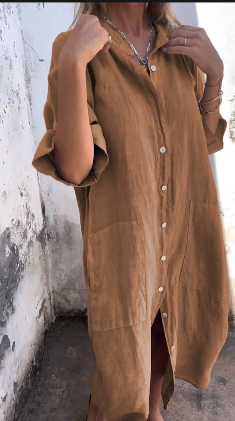 Relaxed Button-Down Shirt Dress | Versatile Summer Style | Linnen Blend | Casual Everyday Wear