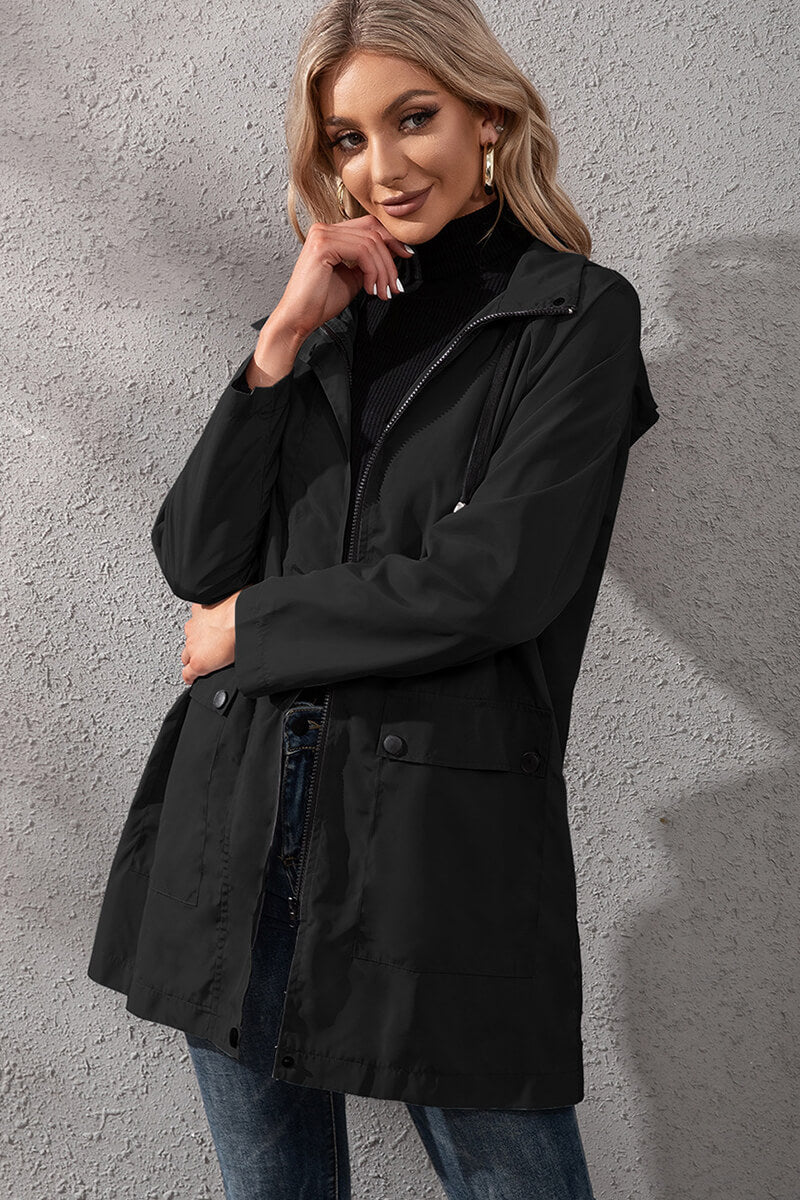 Lightweight Hooded Rain Jacket | Adjustable Waist | Water-Resistant | Casual Outerwear