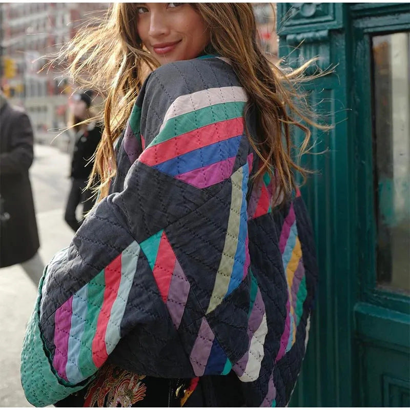 Women's Colourblock Quilted Jacket | Lightweight Padded Open Front | Casual Fall Winter Layer