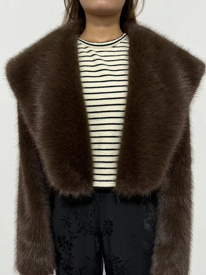 Cropped Faux Fur Jacket | Glamorous Evening Layer | Polyester Blend | Chic Winter Wear